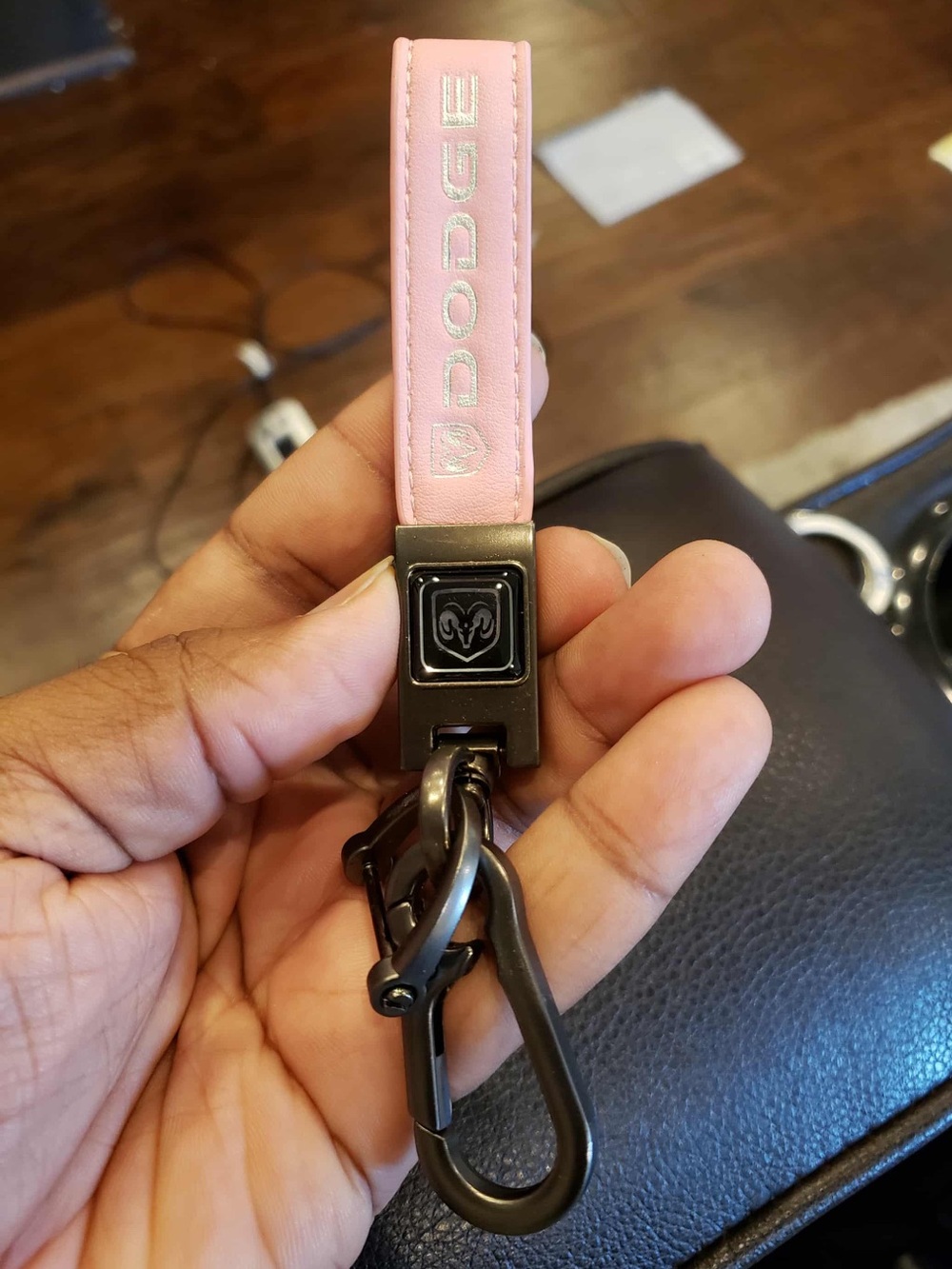 DODGE Light Pink & Silver Leather Dark Gray Keychain